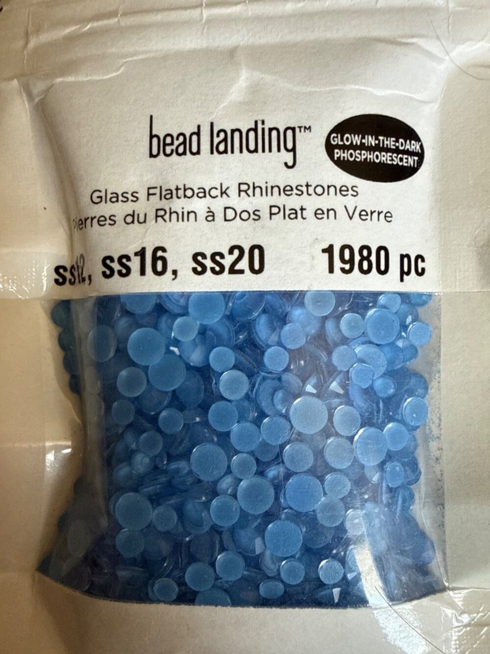 Bead Landing Glow-In-The-Dark Glass Flatback Rhinestones Neon Green & Blue SS12/ - Picture 2 of 4